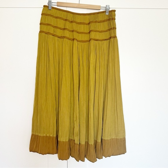 Anthropologie Tiered A-Line midi Skirt Large bronze gold New NWT pull on satin - Picture 9 of 12
